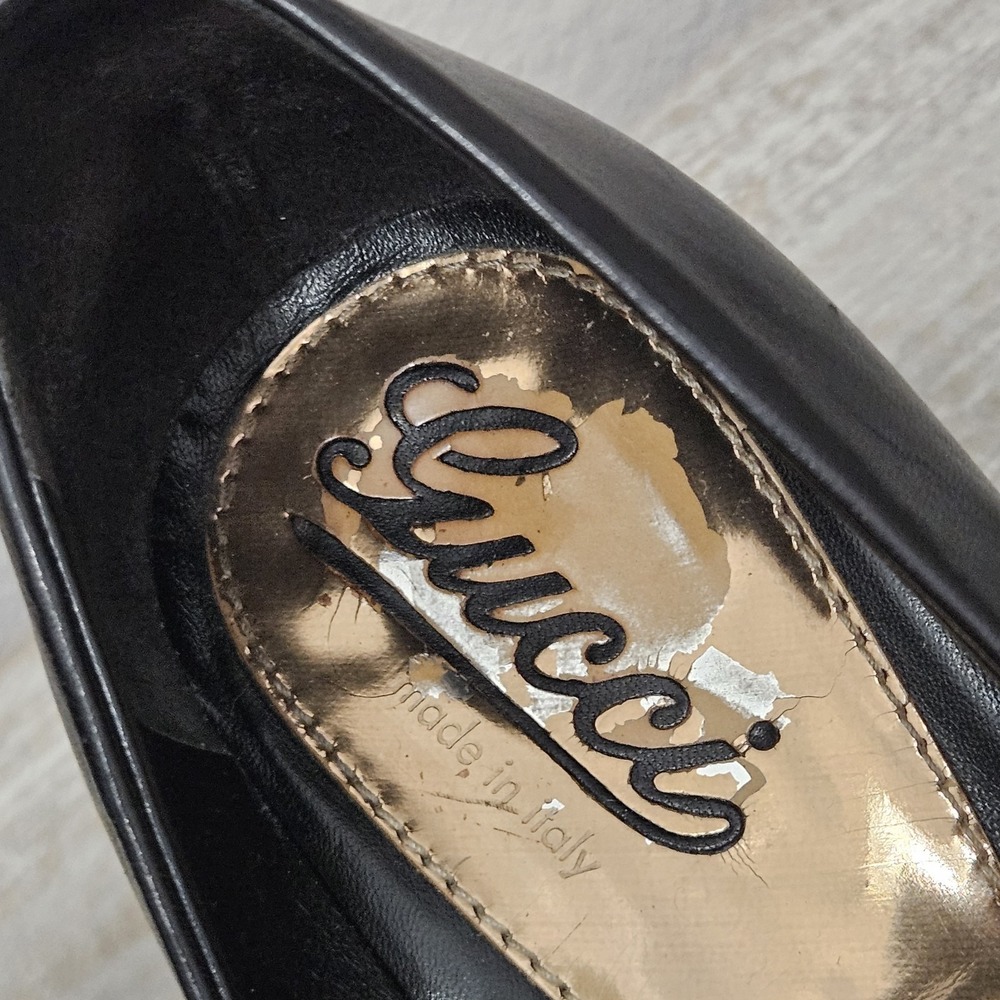 Gucci Black Leather Platform Pumps Heels Sz 37 US 7 - Picture 13 of 14